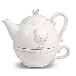 White Antiqued Hen Tea for One