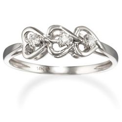 Triple Diamond Heart Promise Ring in 14 Karat White Gold