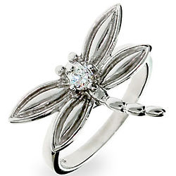 Sterling Silver CZ Dragonfly Ring