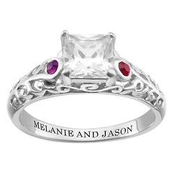 Couple's Presonalized Birthstone and CZ Silver Filigree Ring