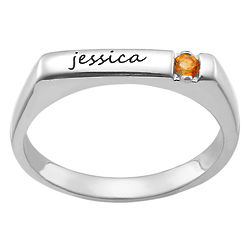 Personalized Sterling Silver Rectangle Ring with Birthstone