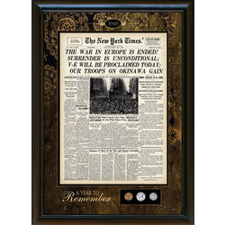New York Times Framed Front Page with U.S. Mint Coins
