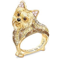 Yorkie Women's Ring with Multi-Colored Crystals