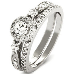 Sterling Silver Petite Brilliant Cut CZ Engagement Ring Set