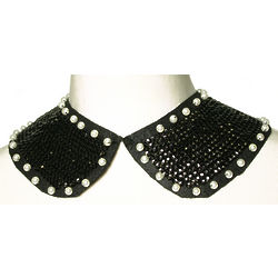 Sequined Black Collar Necklace with Faux Pearls
