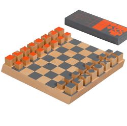 Wood Chess Set with Block Pieces