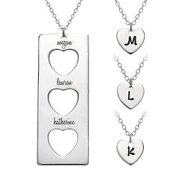 Personalized Sterling Silver Triple Heart Cutout Necklace Set