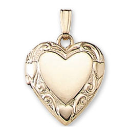 Carved Signet Small Heart 14k Yellow Gold Locket