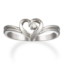 14 Karat White Gold Diamond Open Heart Promise Ring