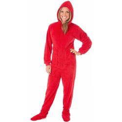 Red Plush Hoodie Footed Pajamas