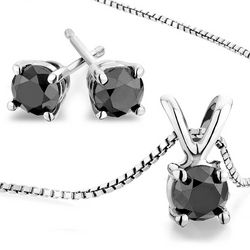 Black Diamond Solitaire Stud Earrings and Necklace