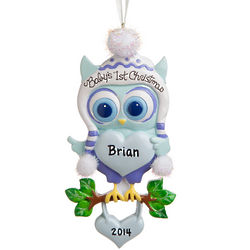 Personalized Owl Baby Boy First Christmas Ornament