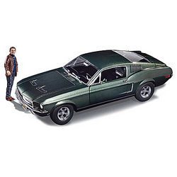 '68 Mustang Bullitt Replica Diecast Car with Steve McQueen Figure