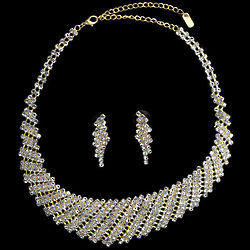 Goldtone Rhinestone Bridal Necklace and Earrings