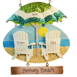Personalized Two Beach Chairs Glittered Umbrella Ornament