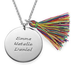 Sterling Silver Engraved Disc and Tassel Necklace