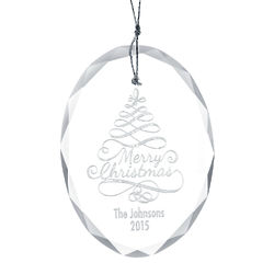 Merry Christmas Oval Glass Ornament with Personalized Name & Year