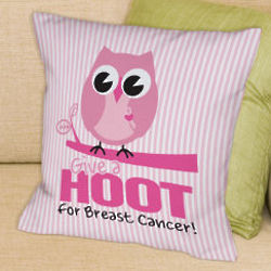 Give a Hoot Breast Cancer Throw Pillow