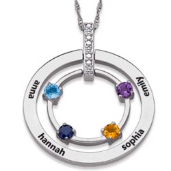 Sterling Silver Family Birthstone and Name Circle Necklace