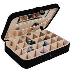 Faux Black Suede Jewelry Storage Box