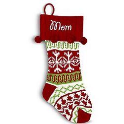 Personalized Red and White Knit Snowflake Stocking
