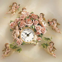 Cherubs with Pink Roses Wall Clock