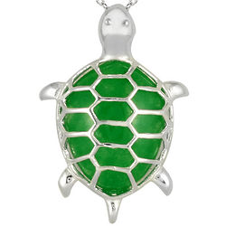 Sterling Silver Green Jade Turtle Pendant