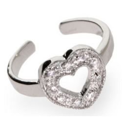 Sterling Silver Open Heart Cubic Zirconia Toe Ring