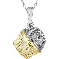 Diamond Cupcake Necklace in Sterling Silver and Yellow Gold