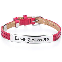 Love You More Red Leather Buckle Bracelet