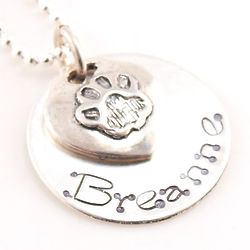 Personalized Sterling Silver Heart and Paw Pendant