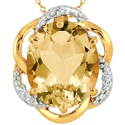 18K Yellow Gold Plated Citrine and Diamond Pendant