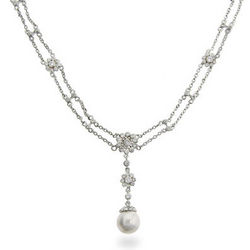 Tiffany Inspired Double Drop Rose Necklace with Freshwater Pearl