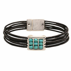 Leather and Turquoise Magnet-Close Bracelet