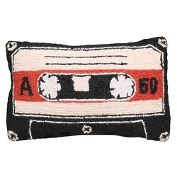 Retro Hooked Wool Cassette Tape Pillow
