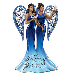 There's No Better Friend Than a Sister Blue Willow Angel Figurine