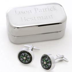 Dashing Compass Cufflinks with Personalized Case