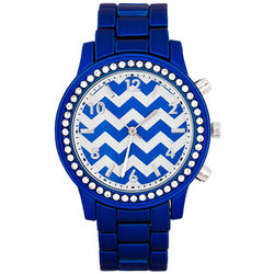 Chevron Metallic Blue Cubic Zirconia Fashion Watch