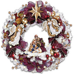 Thomas Kinkade Christmas Blessings Illuminated Wreath with Angels