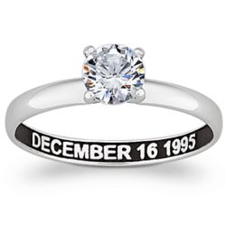 Engraved Platinum Plated CZ Solitaire Engagement Ring