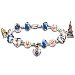 Women's #1 Fan New York Mets Sterling Silver Charm Bracelet