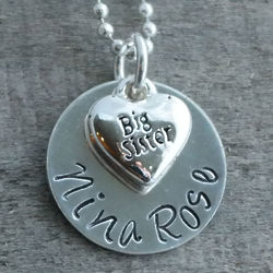 Big Sister or Lil Sister Hand Stamped Sterling Silver Necklace