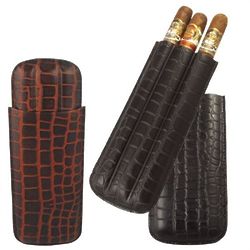 Crocodile Print Leather Three Finger Cigar Case