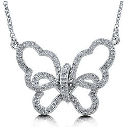 Sterling Silver Cubic Zirconia Open Butterfly Necklace
