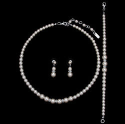 Faux Pearl Necklace, Bracelet and Earrings Set