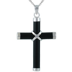 Single Cut Onyx and Sterling Silver Cross Pendant