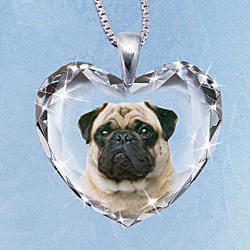 Pug Portrait Crystal Heart Pendant Necklace