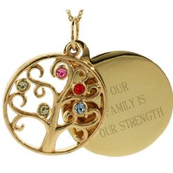 Engravable 5 Stone Gold Vermeil Birthstone Family Tree Pendant