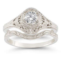 Sterling Silver Enchanted White Topaz Ring Bridal Set