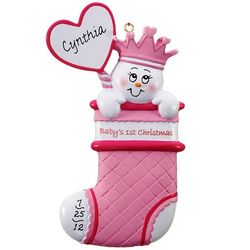 Personalized Baby Stocking Pink Christmas Ornament